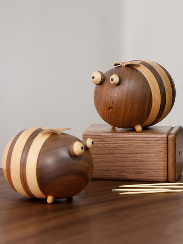 Handcrafted Bee Toothpick Holder in Black Walnut Wood – Wooden