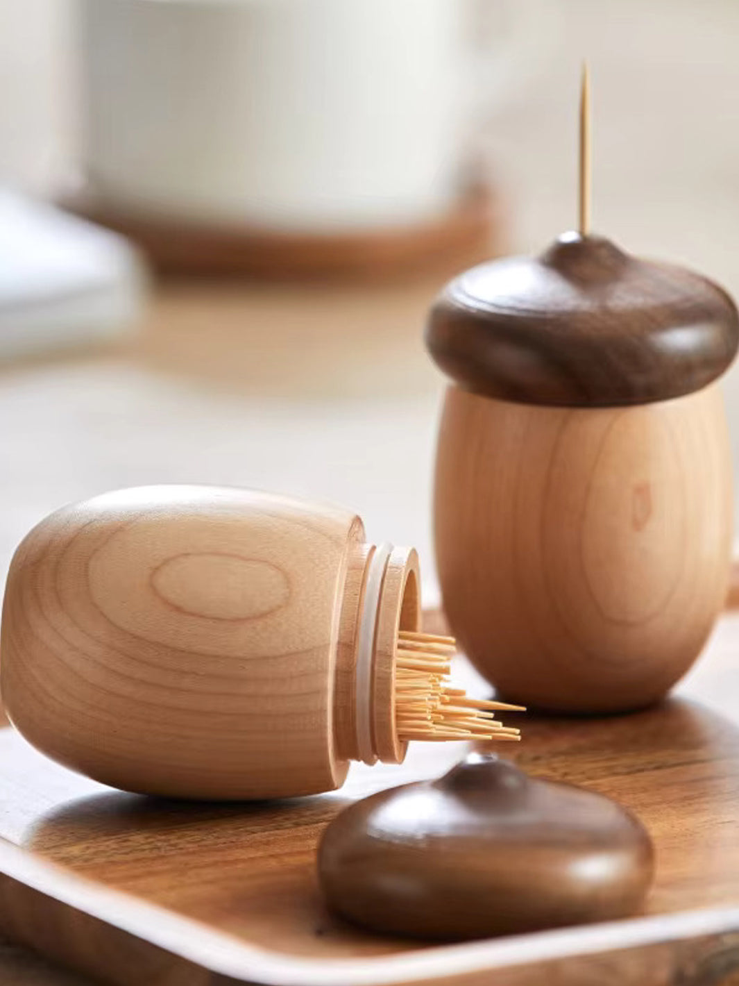 Wooden Acorn Toothpick Holder – Natural Table Accent