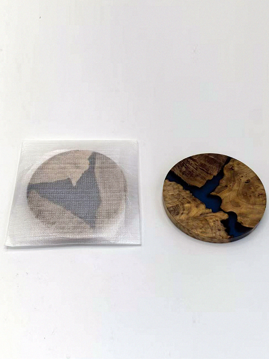 Handmade Blue Epoxy Resin & Wood Coaster Set