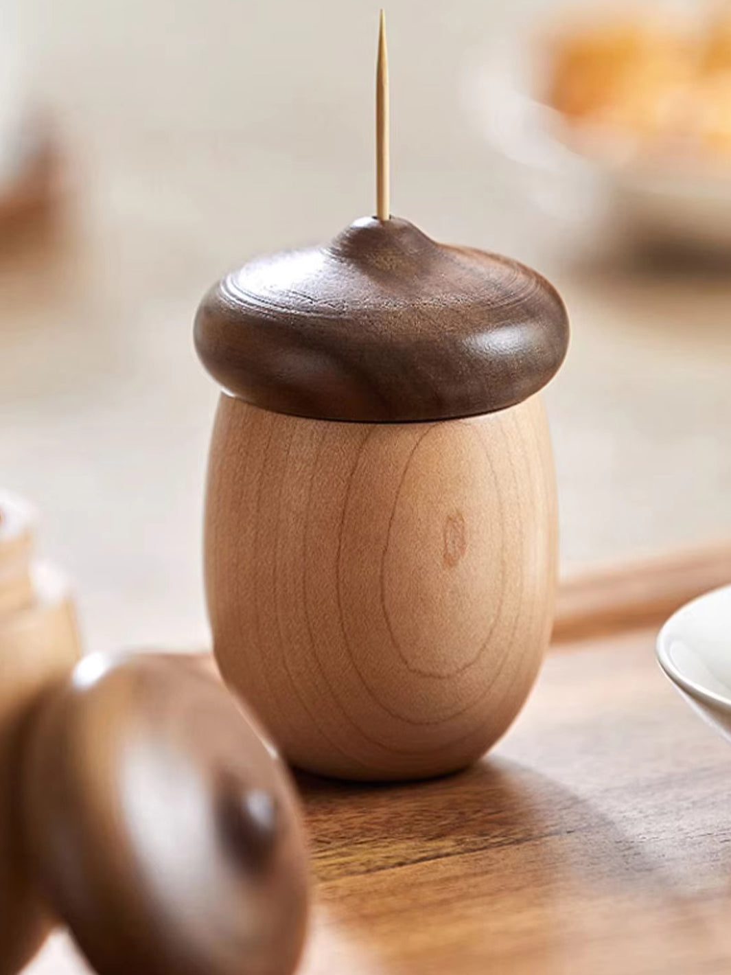 Wooden Acorn Toothpick Holder – Natural Table Accent
